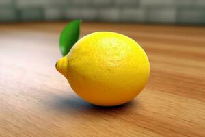 ai generative Lemon on wooden table, closeup. Concept of healthy nutrition photo