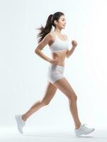 Asia Female Jogging Happy and energetic white background Generative AI photo
