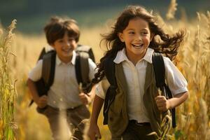 niños espalda a colegio después verano. generativo ai foto