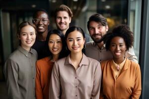 Group of different ethnicities. International Day office background. Generative AI photo