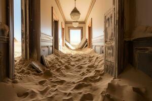 Town of Kolmanskop during the diamond mining heyday. Generative AI photo