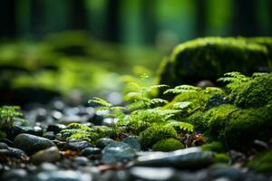 Beautiful Bright Green on the floor in the forest. Generative AI photo