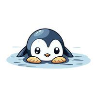 Cute cartoon penguin swimming in the water. Vector illustration.