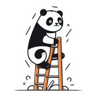 Panda sitting on a ladder. Cute cartoon vector illustration.