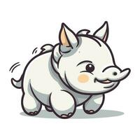 Cute rhinoceros cartoon character. Vector illustration isolated on white.