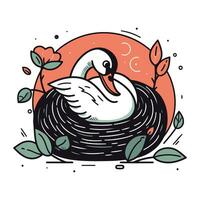 cisne en nido. vector ilustración en garabatear estilo.