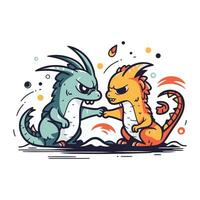 Cute cartoon couple of dragons. Vector illustration isolated on white background.