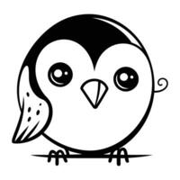cute little penguin bird cartoon vector illustration graphic design in black and white