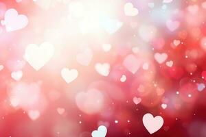 Saint valentine day greeting card bokeh blur background. Generative AI photo