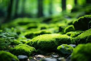 Beautiful Bright Green on the floor in the forest. Generative AI photo