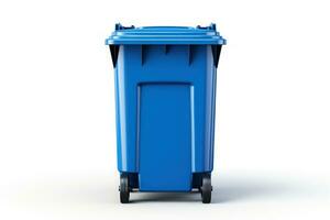 Blue bin isolated on white background. Generative AI photo