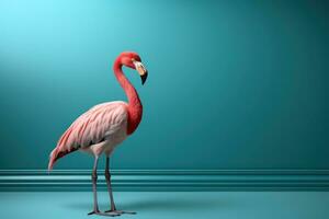 flamingo, extreme minimalism, empty space. Generative AI photo