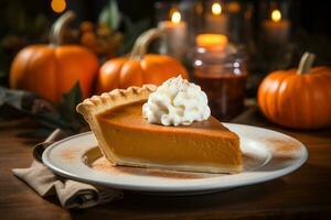 Homemade Pumpkin Pie for Thanksigiving. Generative AI photo