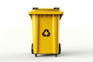 Yellow bin isolated on white background. Generative AI photo