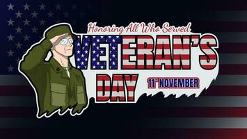 veteran's day banner design with american flag background. vector illustration