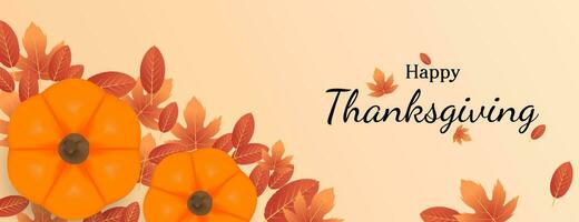 thanksgiving banner background with pumpkin and leaves vector