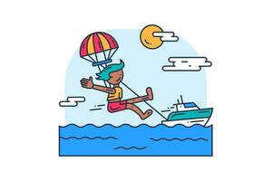 parasailing deporte plano acariciado ilustración vector