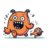 Funny orange monster character running. Vector illustration in cartoon style.