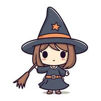 Witch Costume   Cute Cartoon Witch Girl Vector Illustration.