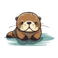 Cute cartoon otter on a white background. Vector illustration.