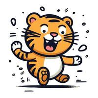 Cute cartoon tiger running. Vector illustration isolated on white background.