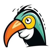 Cartoon toucan with big eyes. Vector illustration isolated on white background.