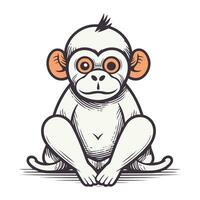 Monkey sitting on a white background. Vector illustration in cartoon style.