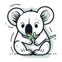 Cute koala with a flower in its mouth. Vector illustration