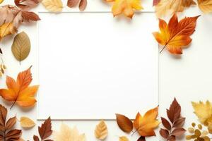 Autumn leaves on a white background With space for text. Generative AI photo