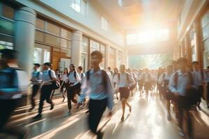 Photo blurry, Abstract Image of student People Walking on the school. Generative AI