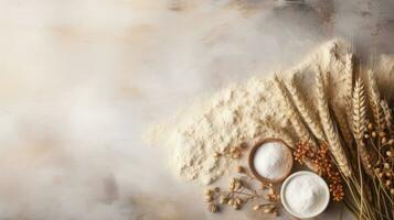 Layout for bread flour ingredients food photography texture banner detailed. Generative AI photo