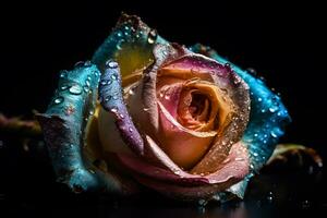 Rainbow rose with dew drops. Neural network AI generated photo