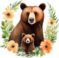 mãe Urso e dela filhotes, decorativo grampo arte. gerado por ai. png