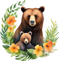 mãe Urso e dela filhotes, decorativo grampo arte. gerado por ai. png