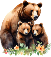 mère ours et sa petits, décoratif agrafe art. ai-généré. png