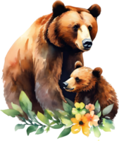 mãe Urso e dela filhotes, decorativo grampo arte. gerado por ai. png