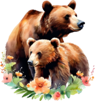 Mother bear and her cubs, Decorative clip art. AI-Generated. png