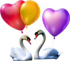 Two swans with a balloon in the background. AI-Generated. png