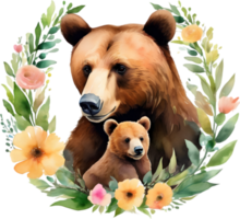 mãe Urso e dela filhotes, decorativo grampo arte. gerado por ai. png