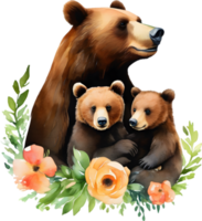 mère ours et sa petits, décoratif agrafe art. ai-généré. png