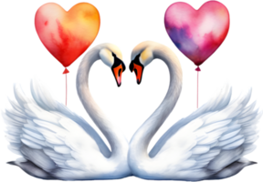 Two swans with a balloon in the background. AI-Generated. png