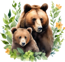 mãe Urso e dela filhotes, decorativo grampo arte. gerado por ai. png