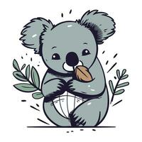 Cute koala with nut. Vector illustration in cartoon style.