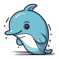 Cute cartoon dolphin. Vector illustration isolated on a white background.