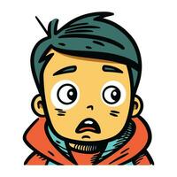 Sad boy in winter clothes. Vector illustration isolated on white background.