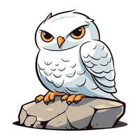 White owl sitting on a rock. Vector illustration isolated on white background.