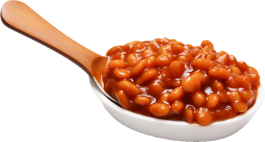 horneado frijoles en un cuchara png con ai generado.