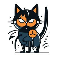 Angry black cat with big eyes. Vector illustration in cartoon style.