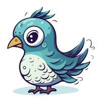 Cute blue bird isolated on white background. Cartoon vector illustration.