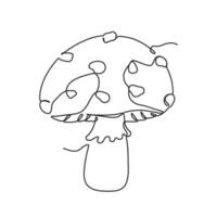 Continuous one line drawing of mushroom. Hand drawn amanita isolated on white background. Linear style. Vector illustration